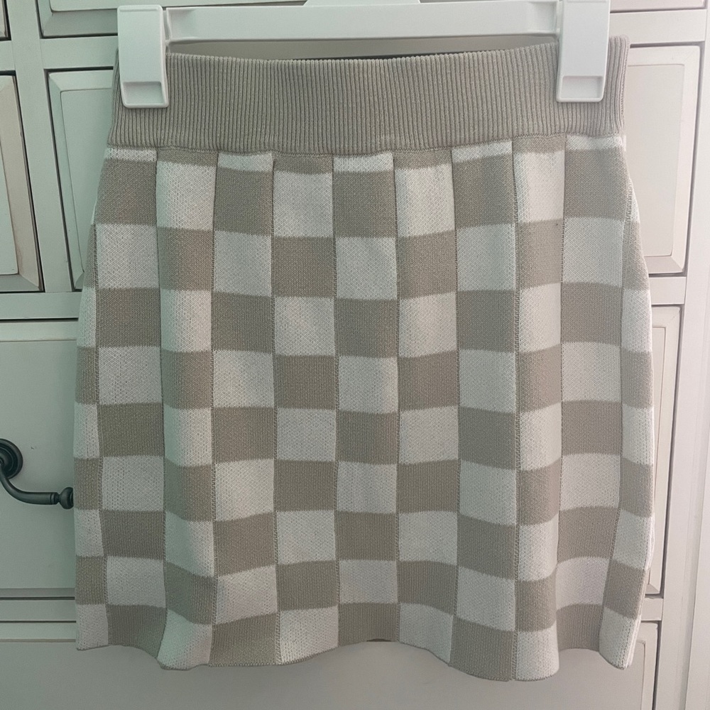 Charlie Holiday Tan Checkered Knit Skirt